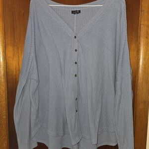 Light Blue Waffle-Knit Button Cardigan
